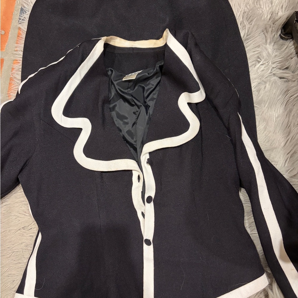 Elegant Black and White Women's Suit-Black Blazer and Skirt